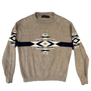 United By Blue Cotton Wool Southwest Tan Navy Crewneck Sweater Womens Medium